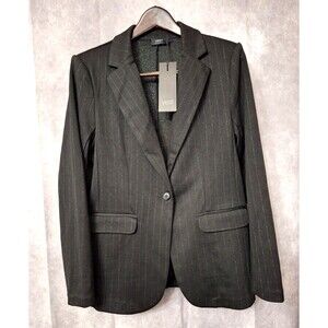 NWT Pinstriped Knit Blazer Women's Sz 8 One Button Black Pockets Career Classic